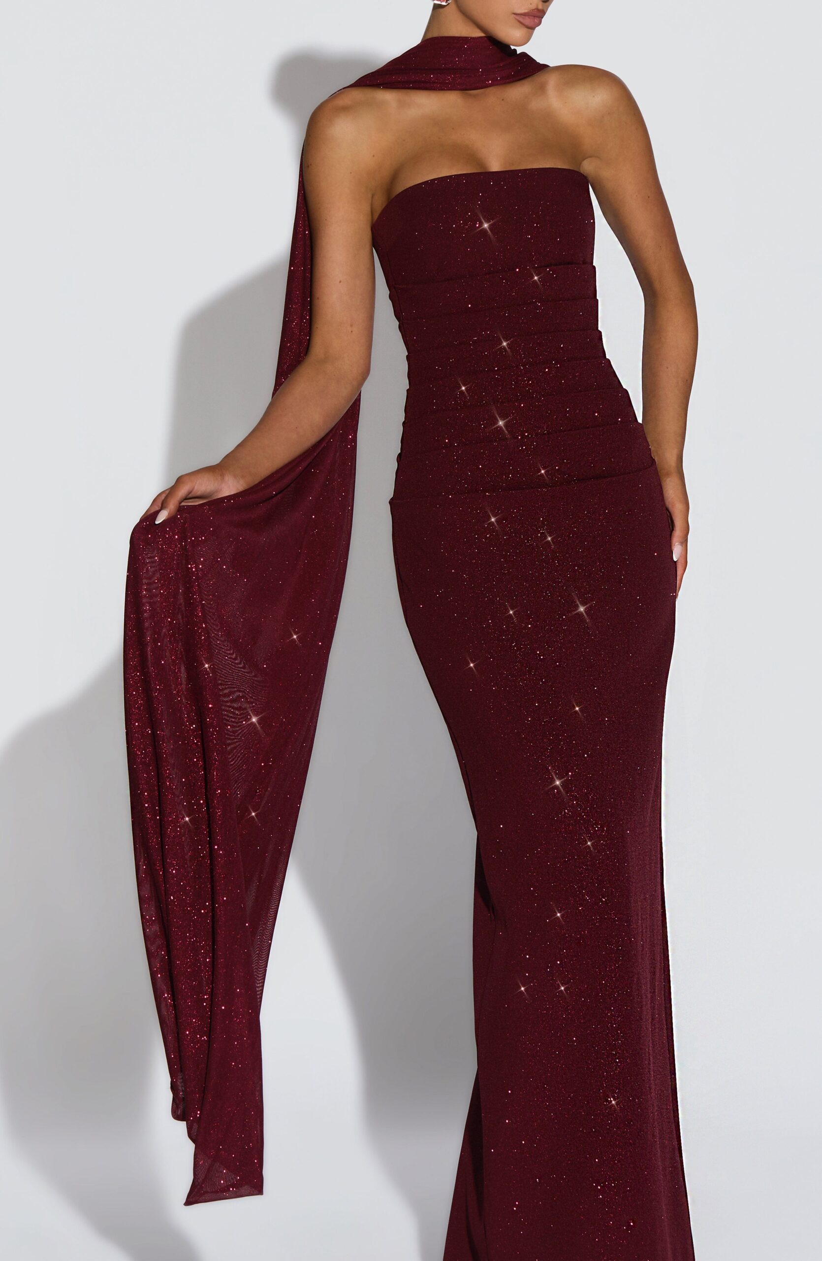 Wine Red Glitter Mesh Wrap for Evening Wear - Image 3