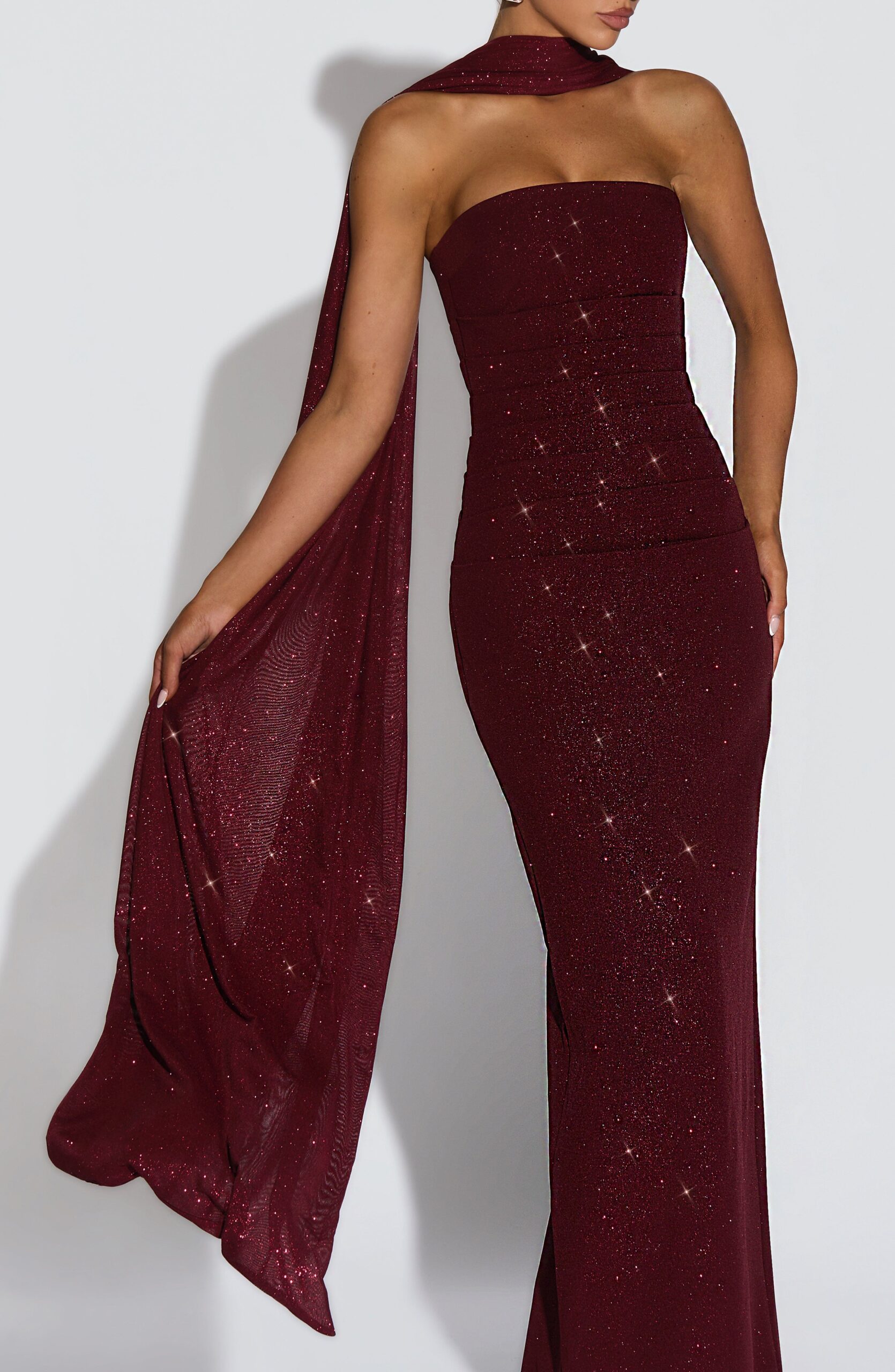 Wine Red Glitter Mesh Wrap for Evening Wear - Image 11