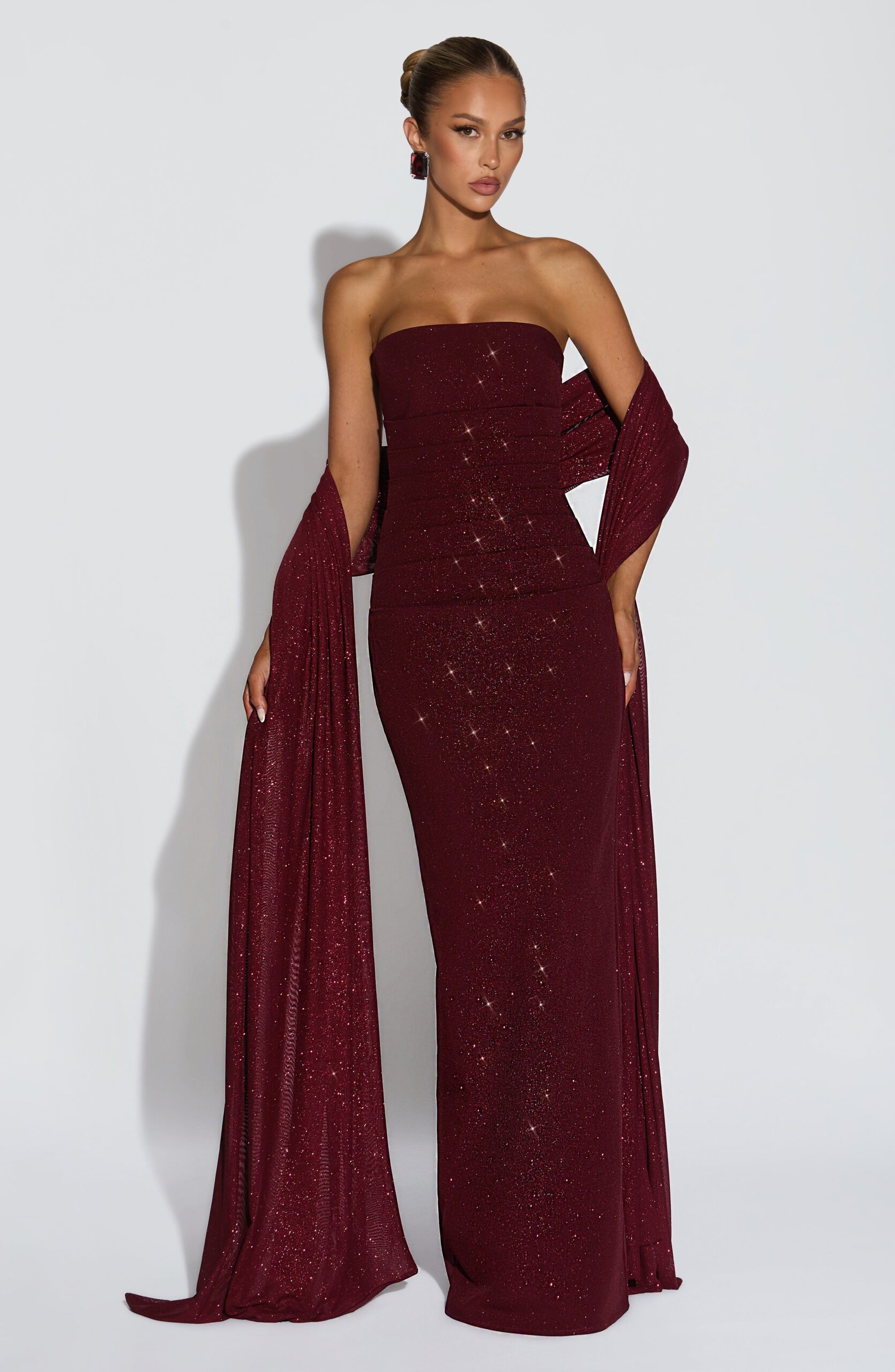 Wine Red Glitter Mesh Wrap for Evening Wear - Image 4