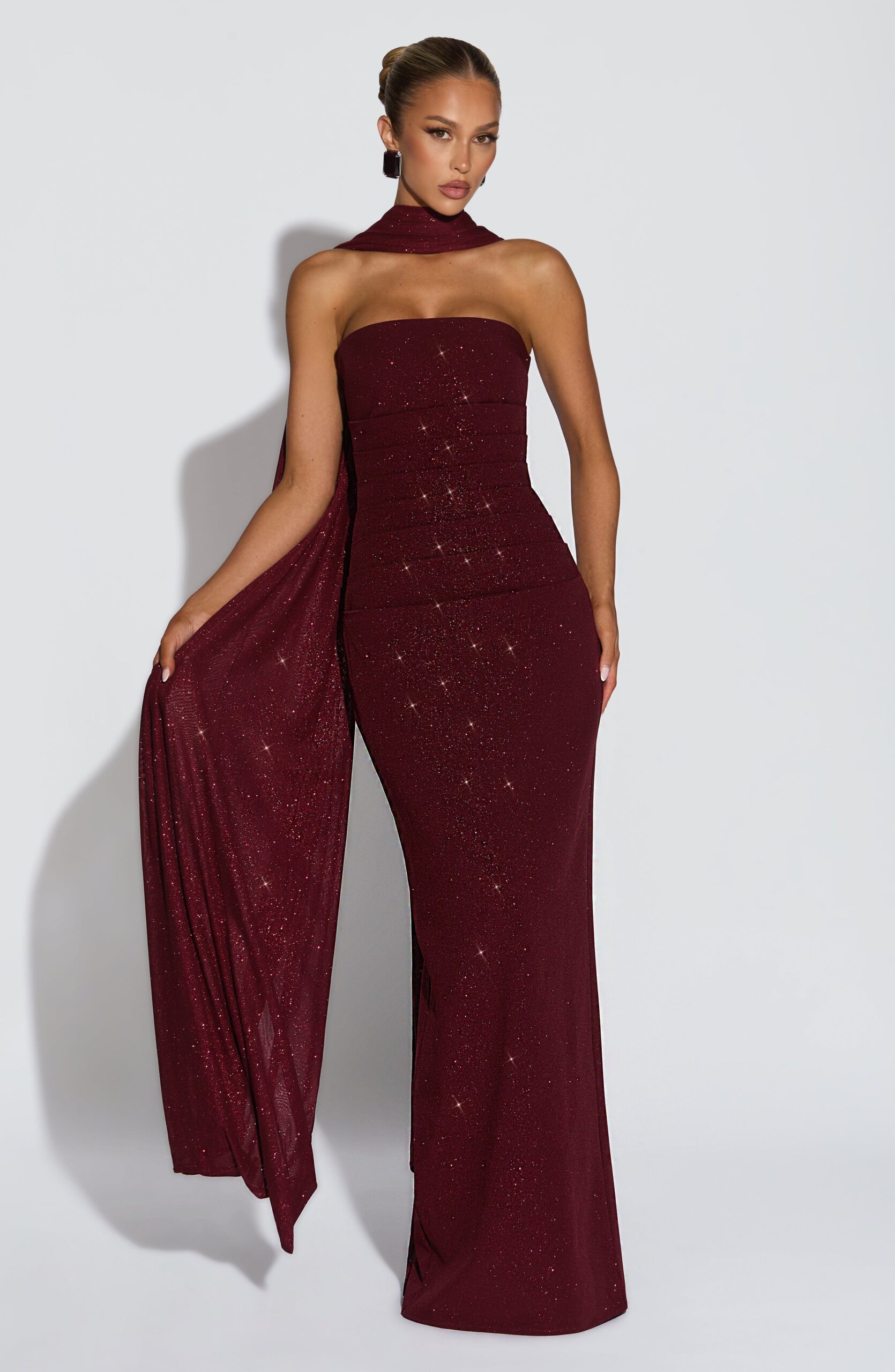 Wine Red Glitter Mesh Wrap for Evening Wear - Image 10