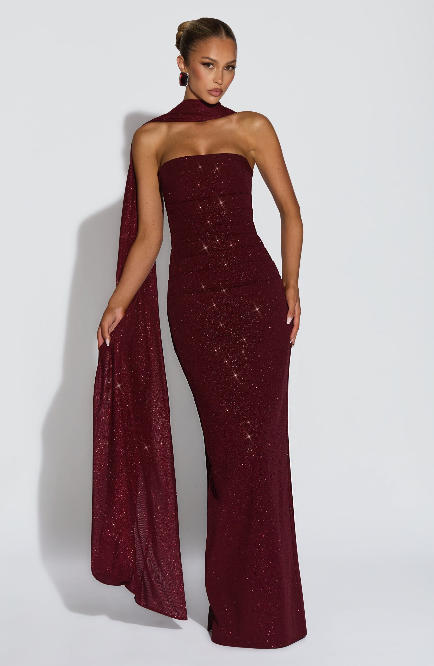 Wine Red Glitter Mesh Wrap for Evening Wear - Image 8