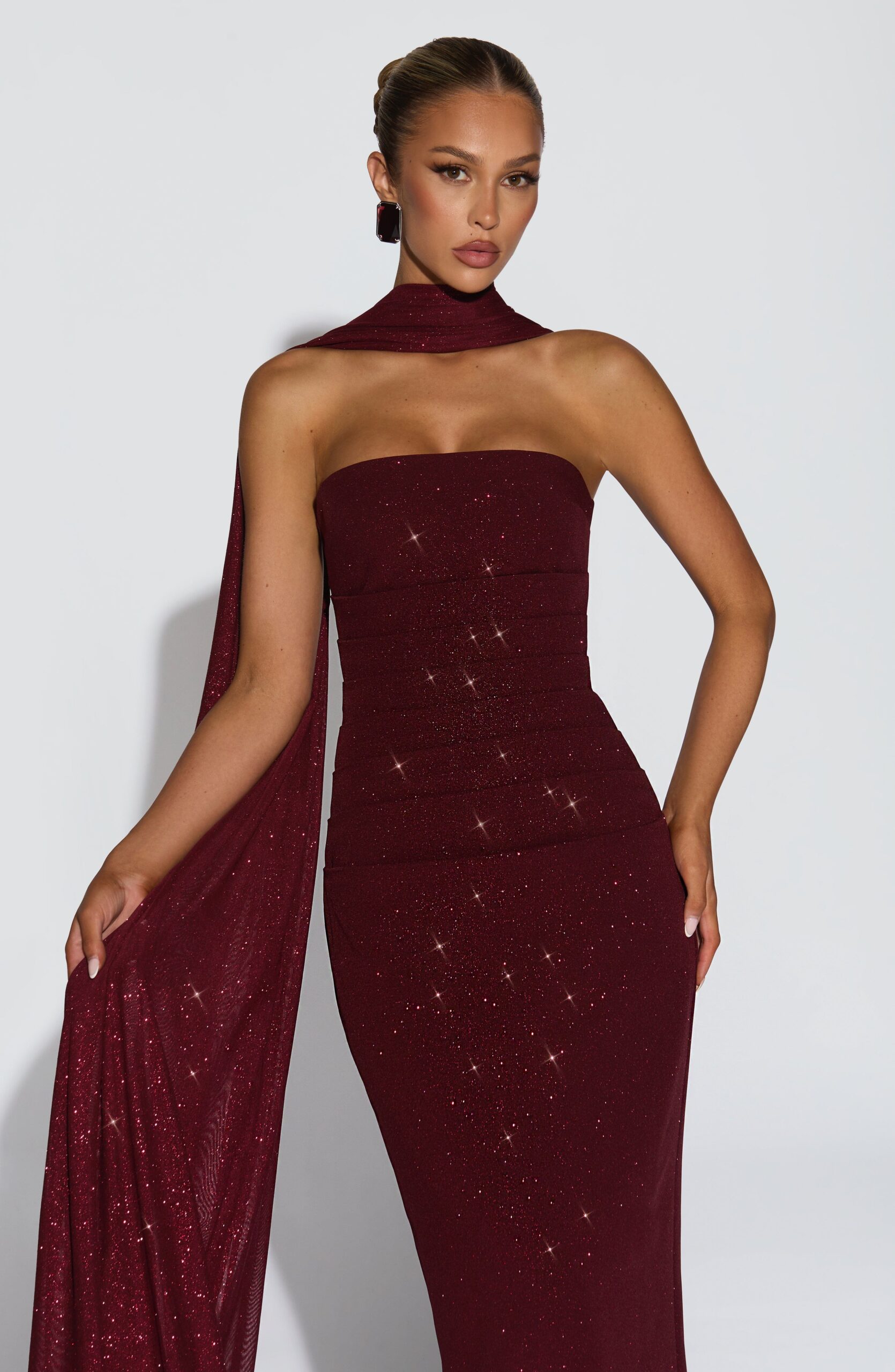 Wine Red Glitter Mesh Wrap for Evening Wear - Image 9