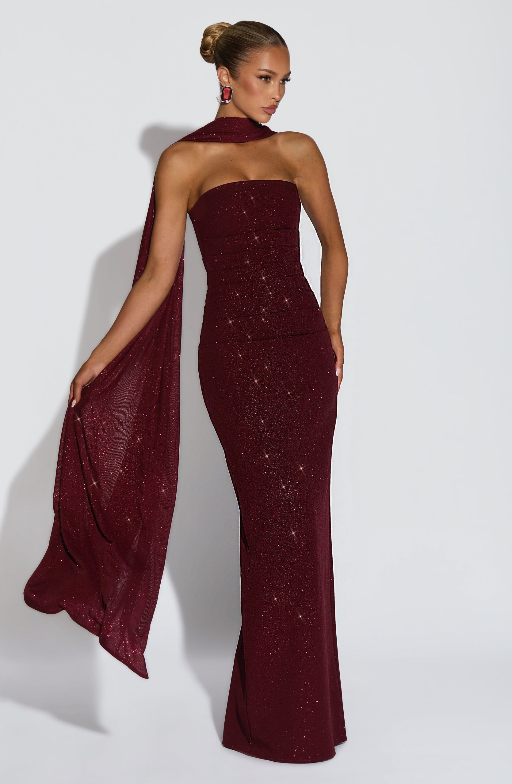 Wine Red Glitter Mesh Wrap for Evening Wear - Image 7