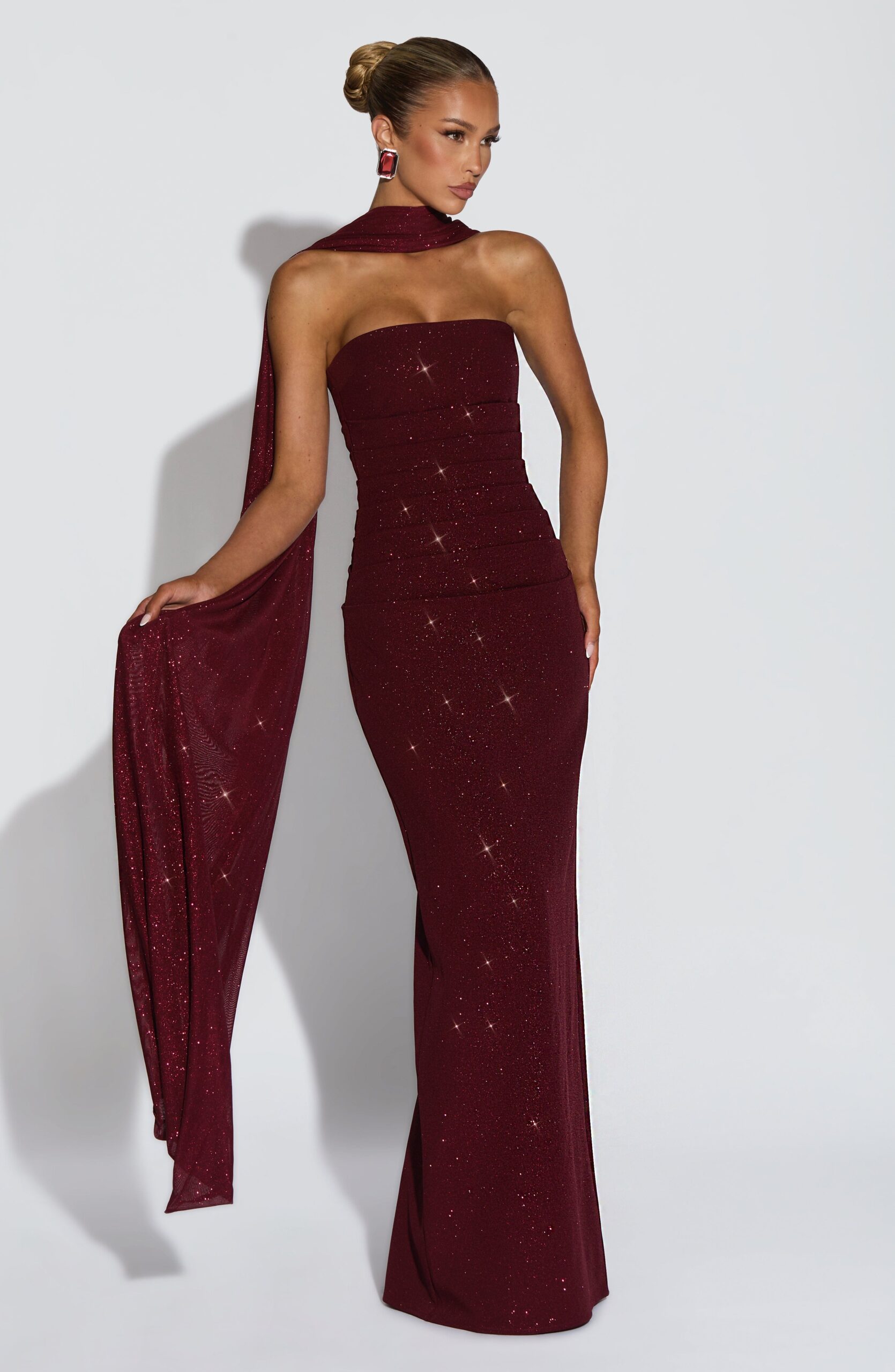 Wine Red Glitter Mesh Wrap for Evening Wear - Image 5