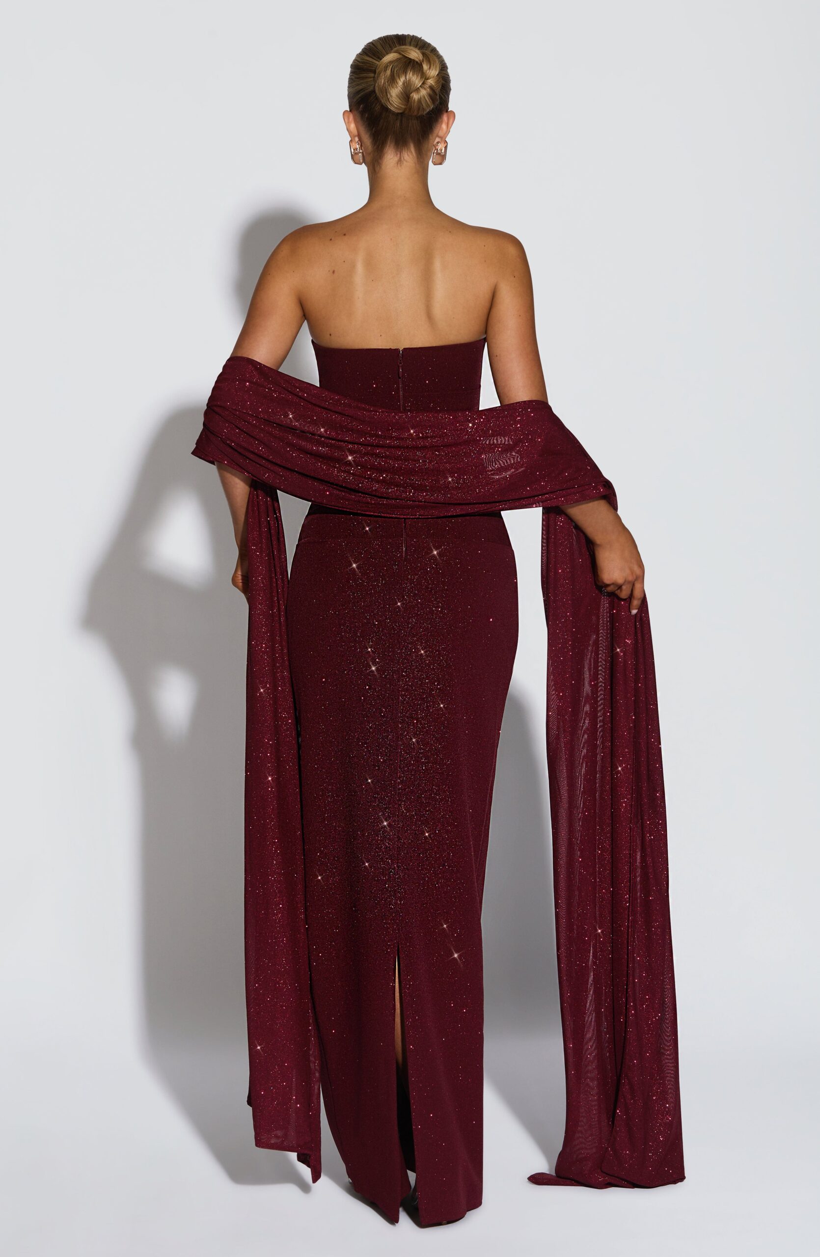 Wine Red Glitter Mesh Wrap for Evening Wear - Image 2