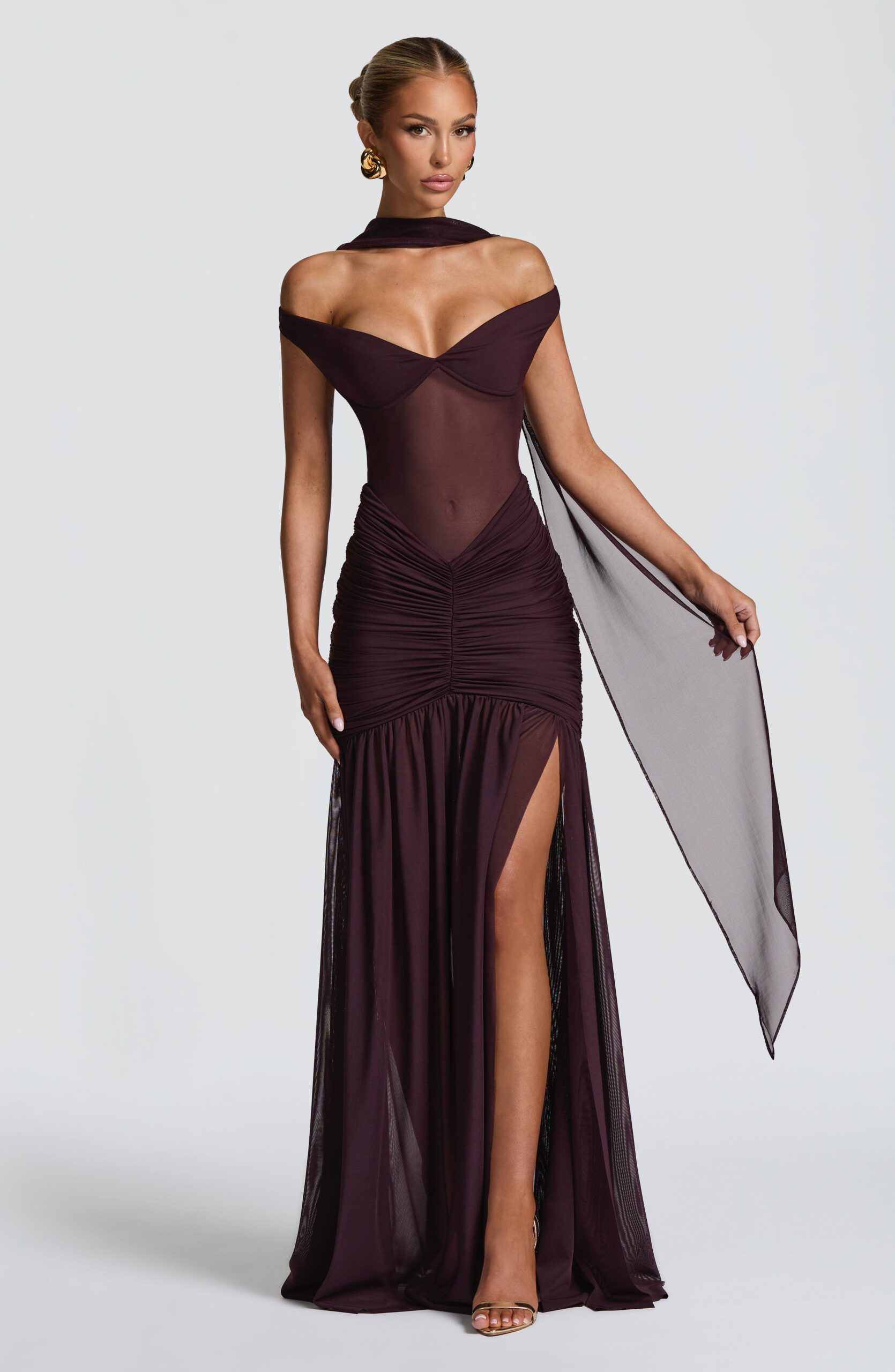 Lightweight Plum Mesh Scarf for Women - Image 6