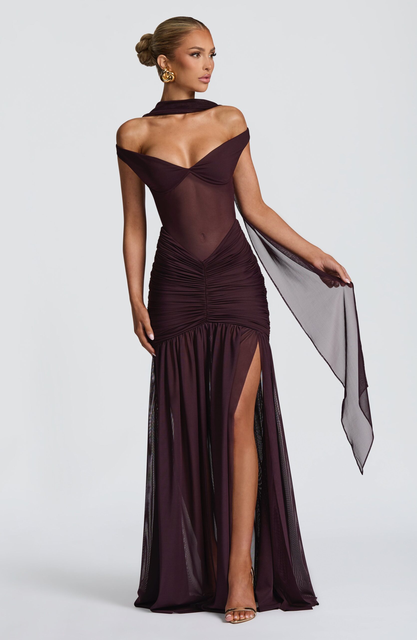 Lightweight Plum Mesh Scarf for Women - Image 4