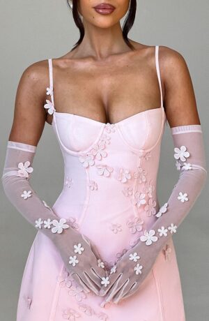 Blush Sheer Floral Mesh Gloves Elbow Length