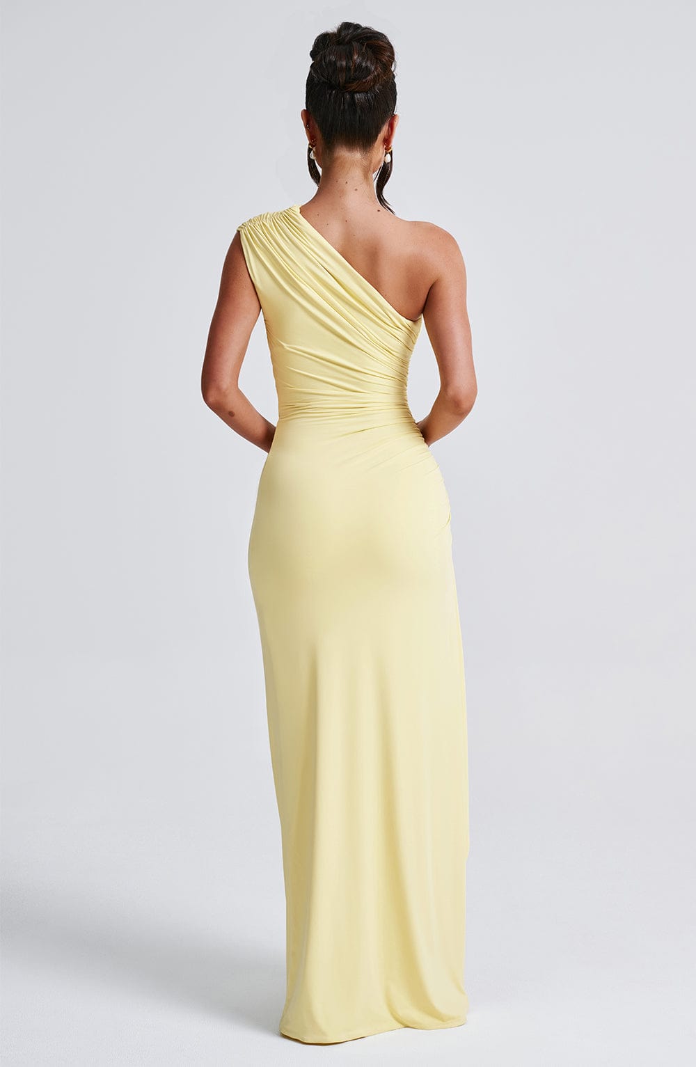 Lemon Yellow One Shoulder Maxi Dress Bodycon Fit - Image 3