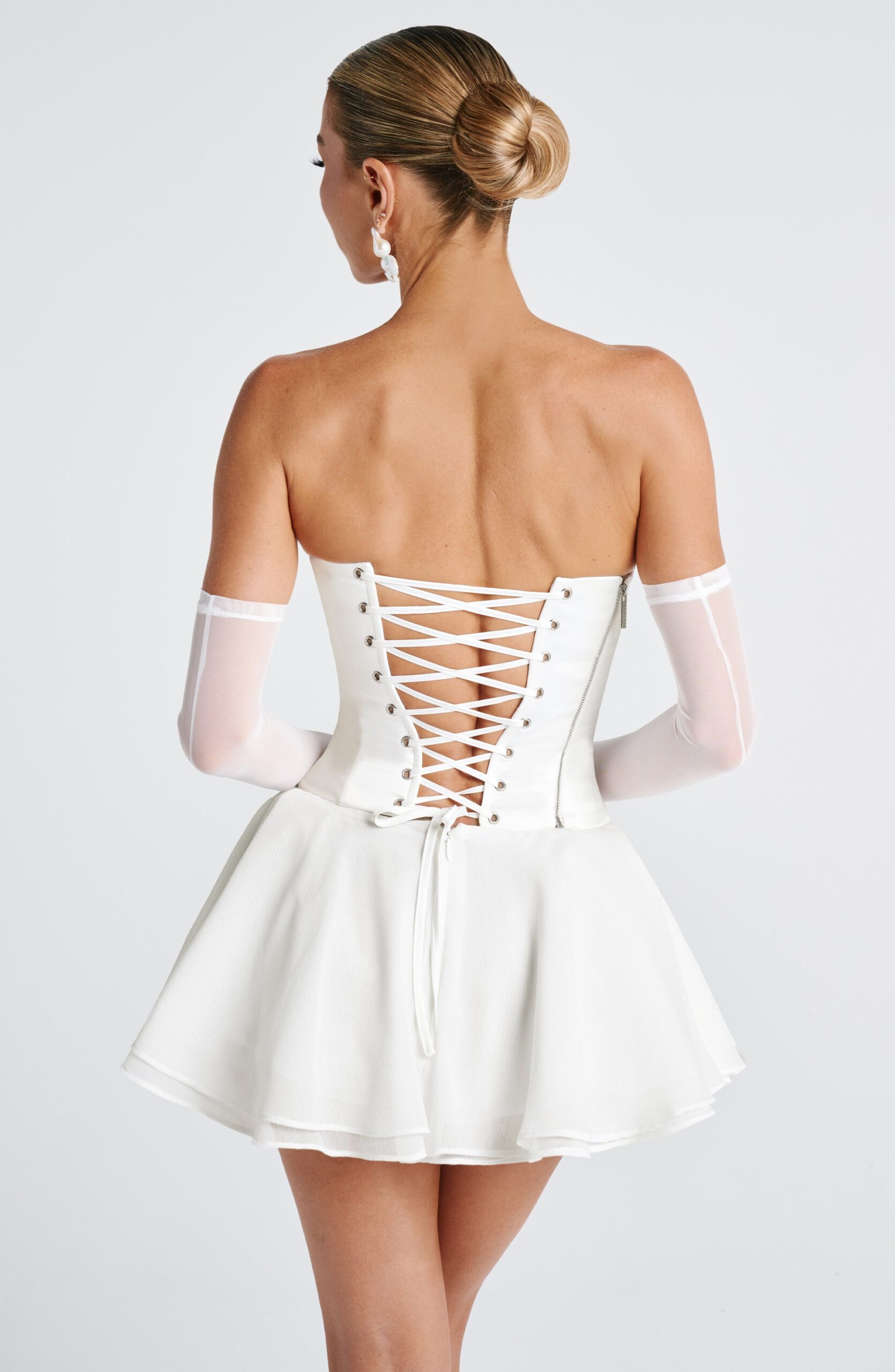 Ivory Mesh Elbow Gloves Formal Occasion Wear - Image 4