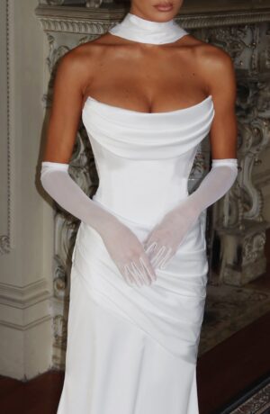 Ivory Mesh Elbow Gloves Formal Occasion Wear