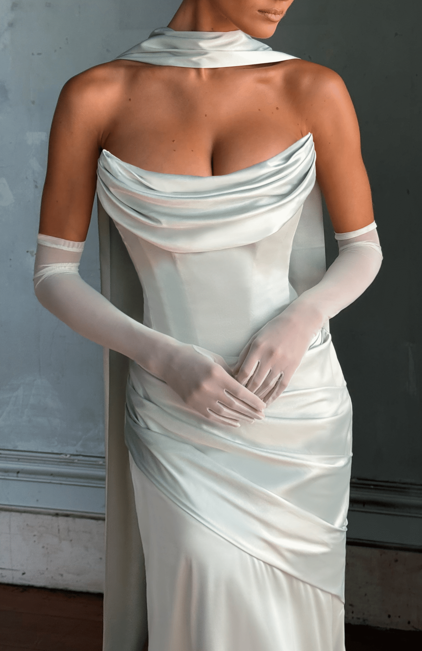 Mint Sheer Mesh Elbow Length Fashion Gloves