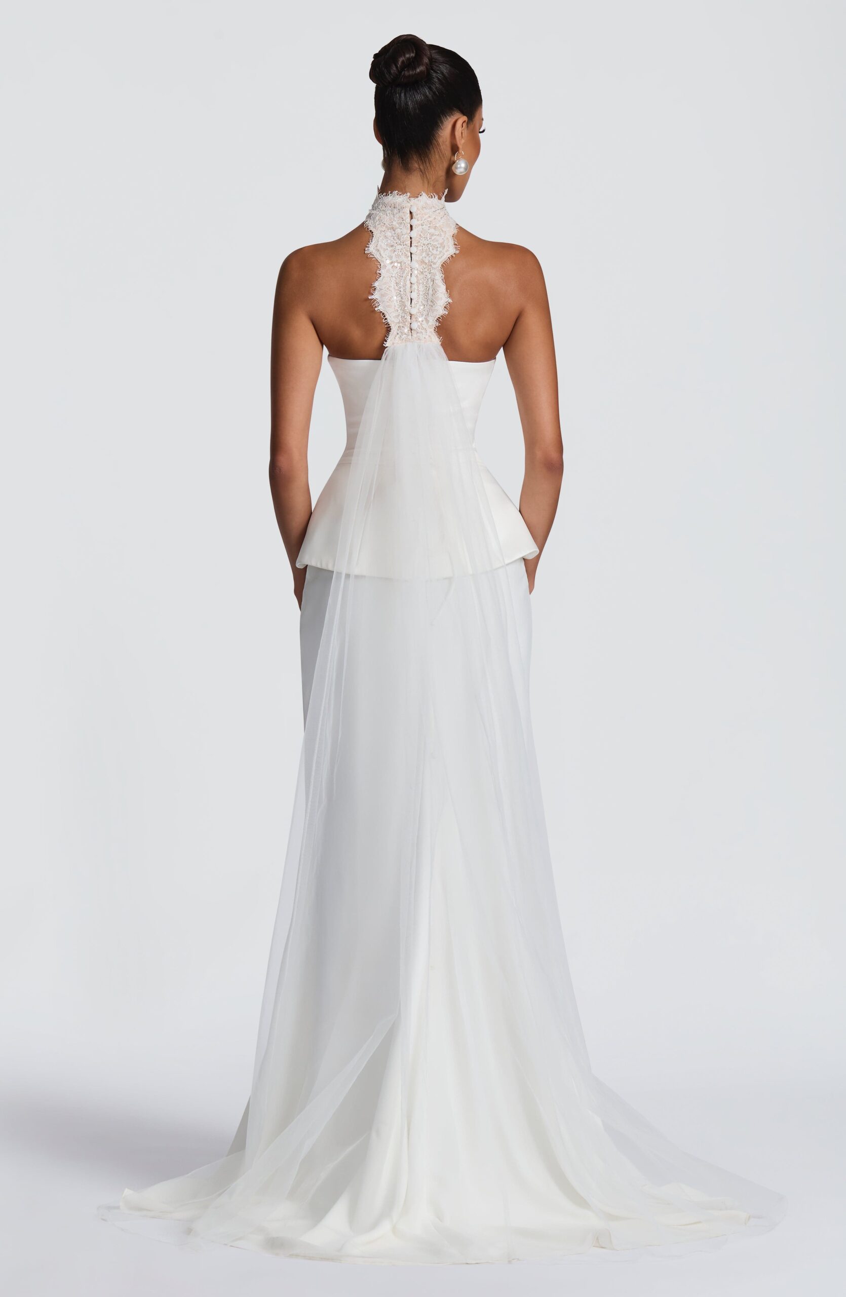 Bridal Ivory Choker Scarf with Tulle Details - Image 6