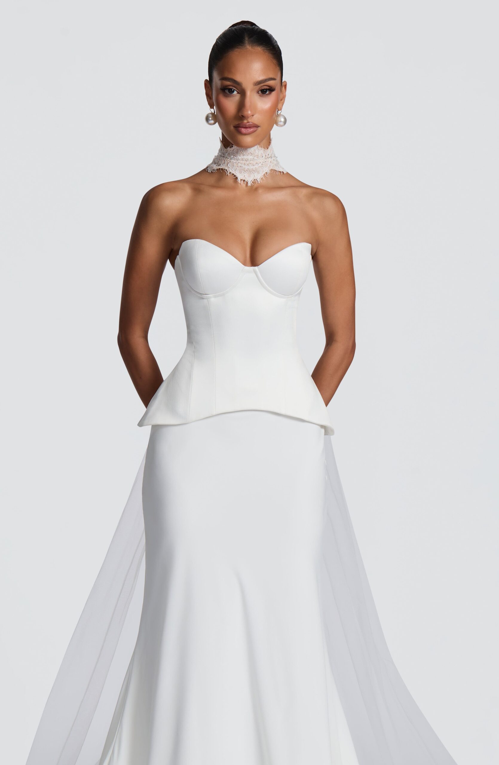 Bridal Ivory Choker Scarf with Tulle Details - Image 12