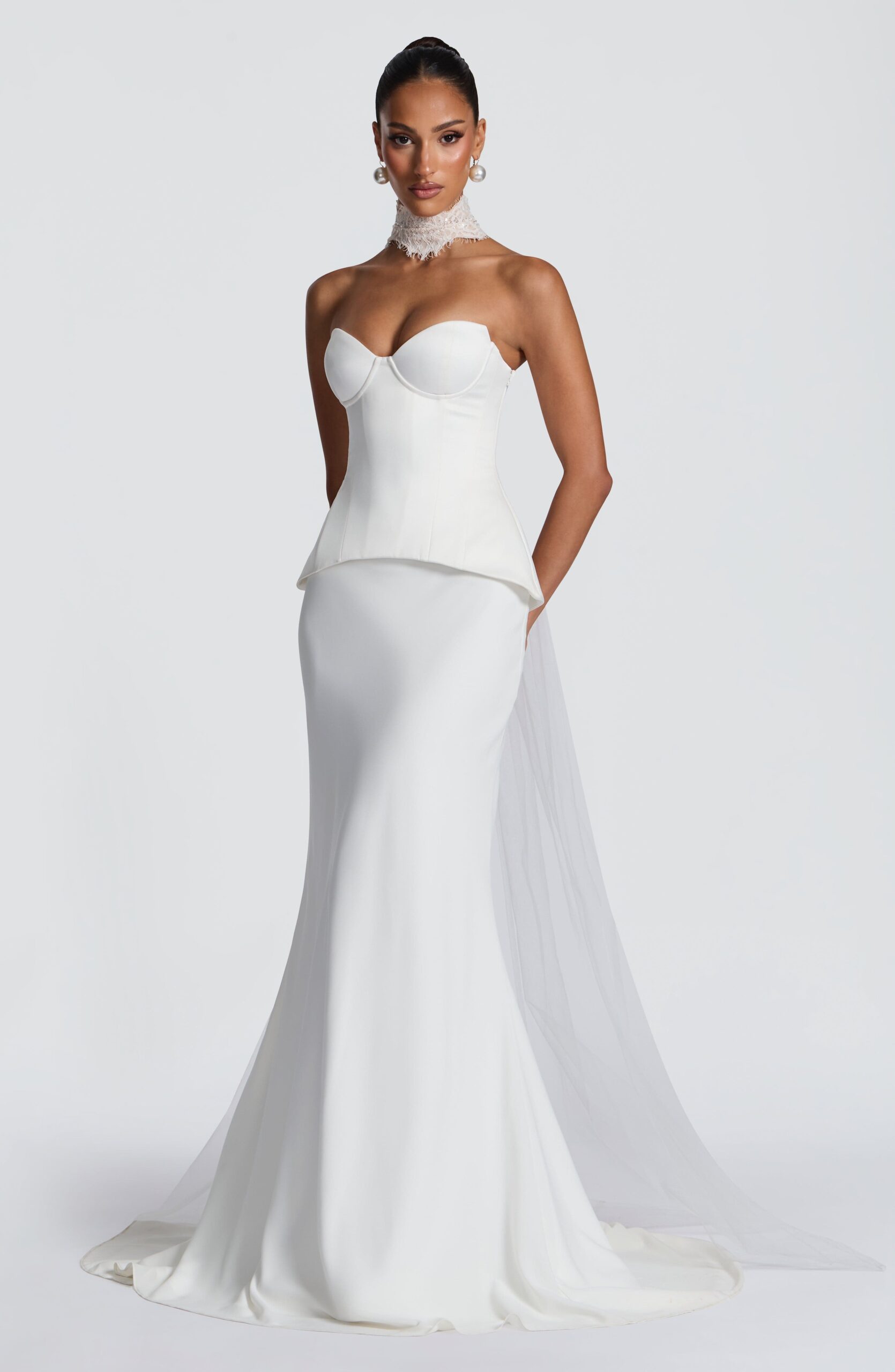 Bridal Ivory Choker Scarf with Tulle Details - Image 7