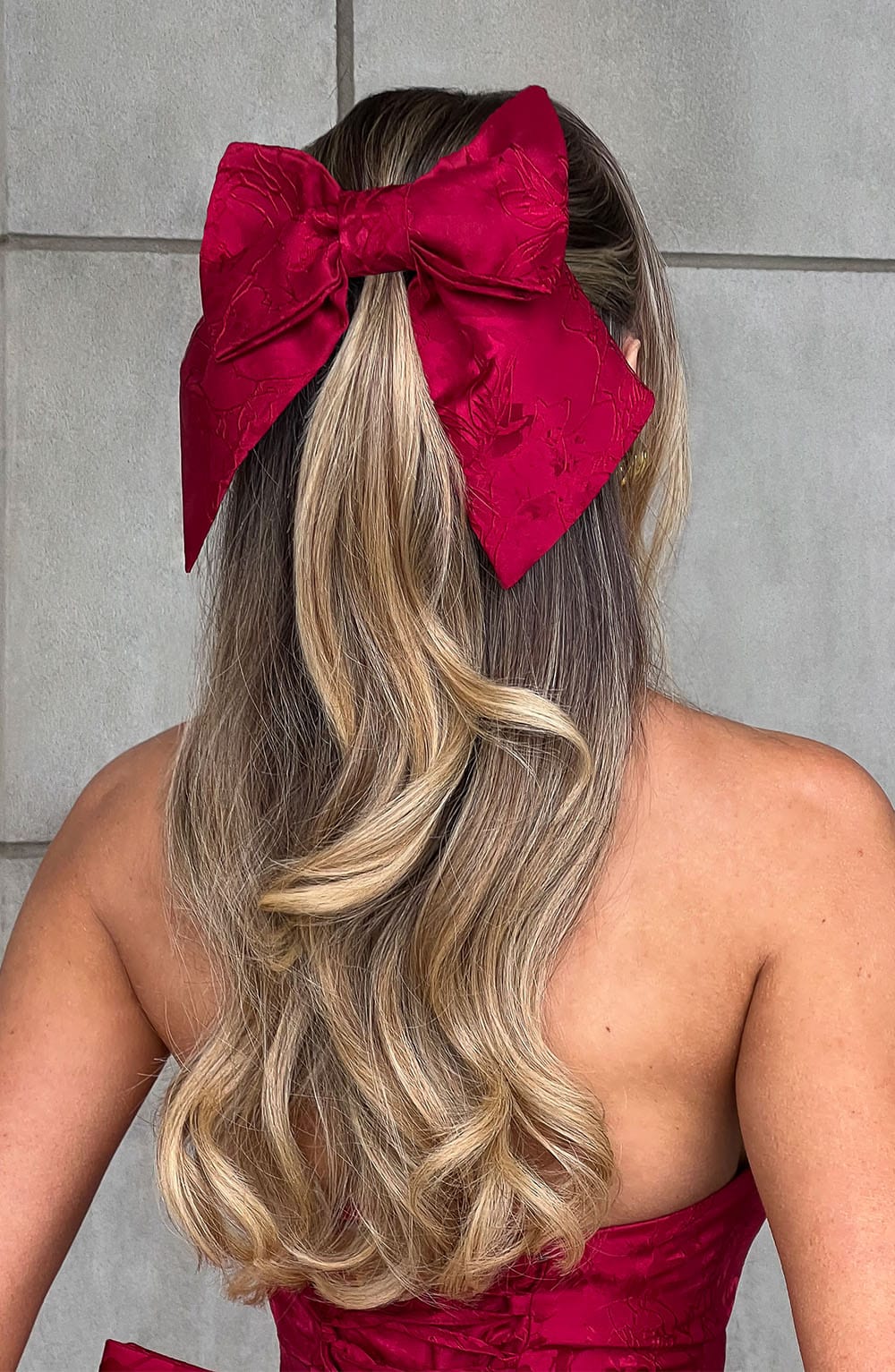 Red Floral Jacquard Hair Bow Clip for Women - Image 2