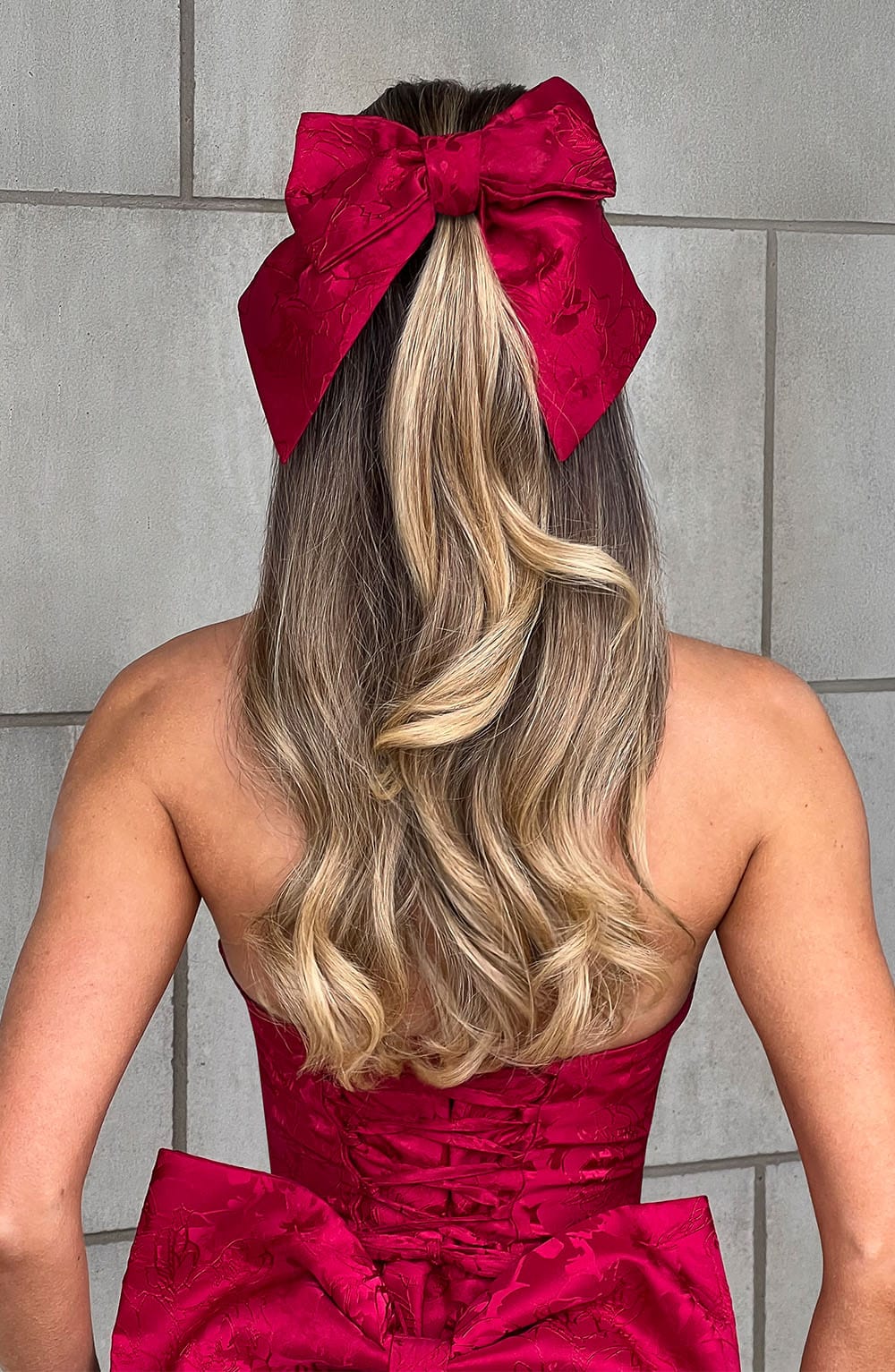 Red Floral Jacquard Hair Bow Clip for Women