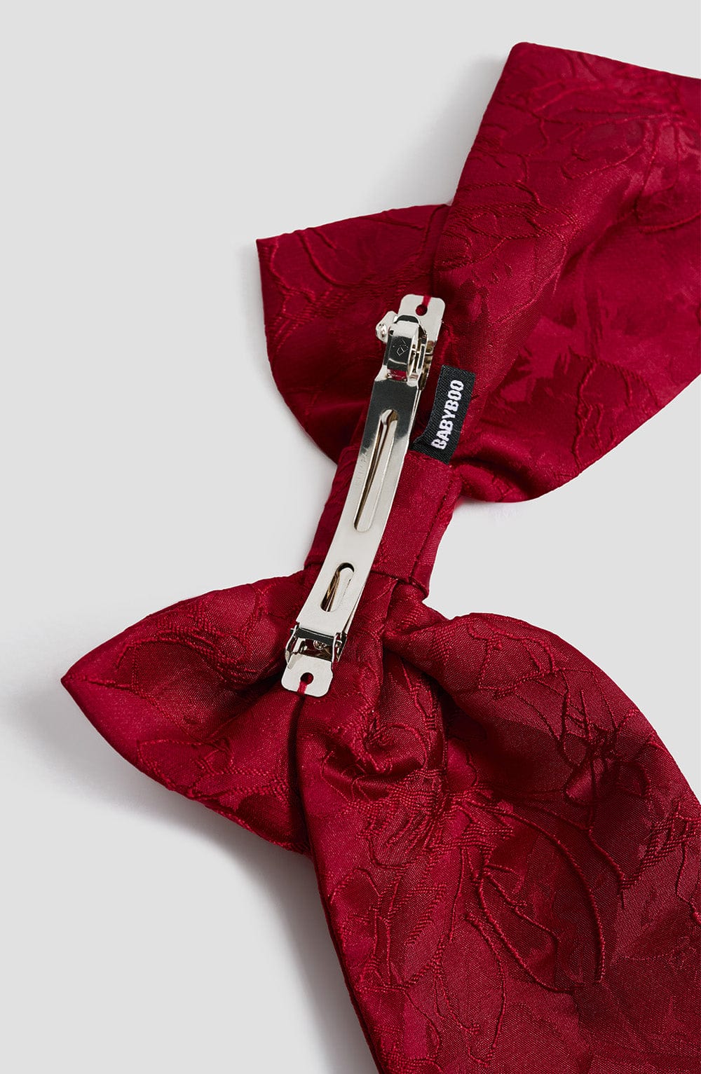 Red Floral Jacquard Hair Bow Clip for Women - Image 4