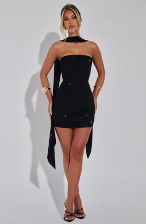 Black Rhinestone Mesh Scarf for Evening Glamour