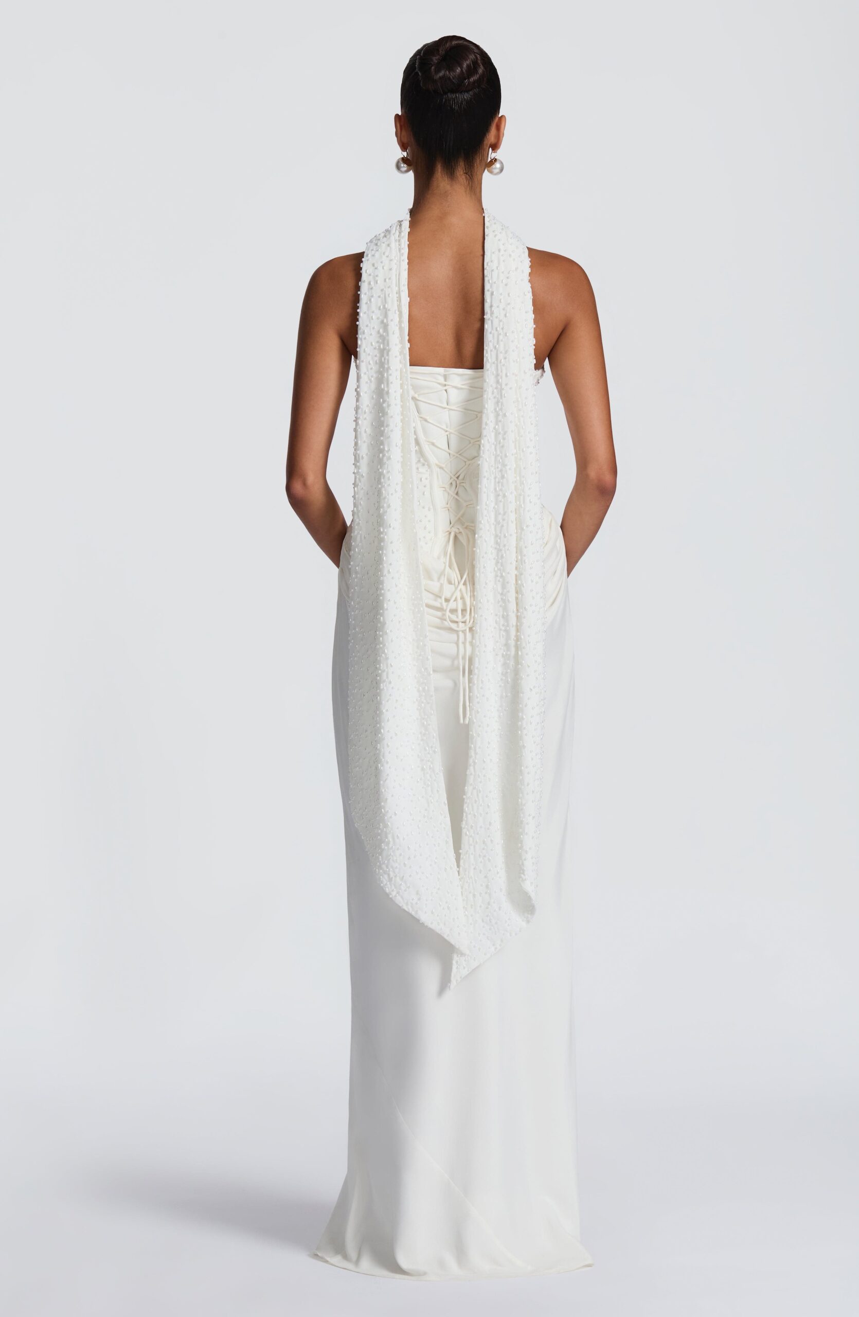 Bridal Pearl Chiffon Scarf Wedding Wrap Ivory - Image 7