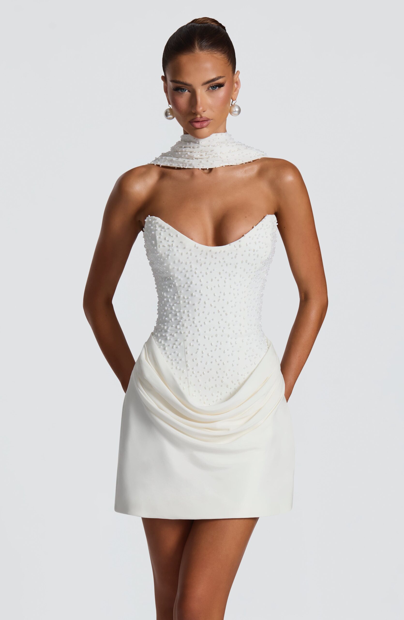 Bridal Pearl Chiffon Scarf Wedding Wrap Ivory - Image 5