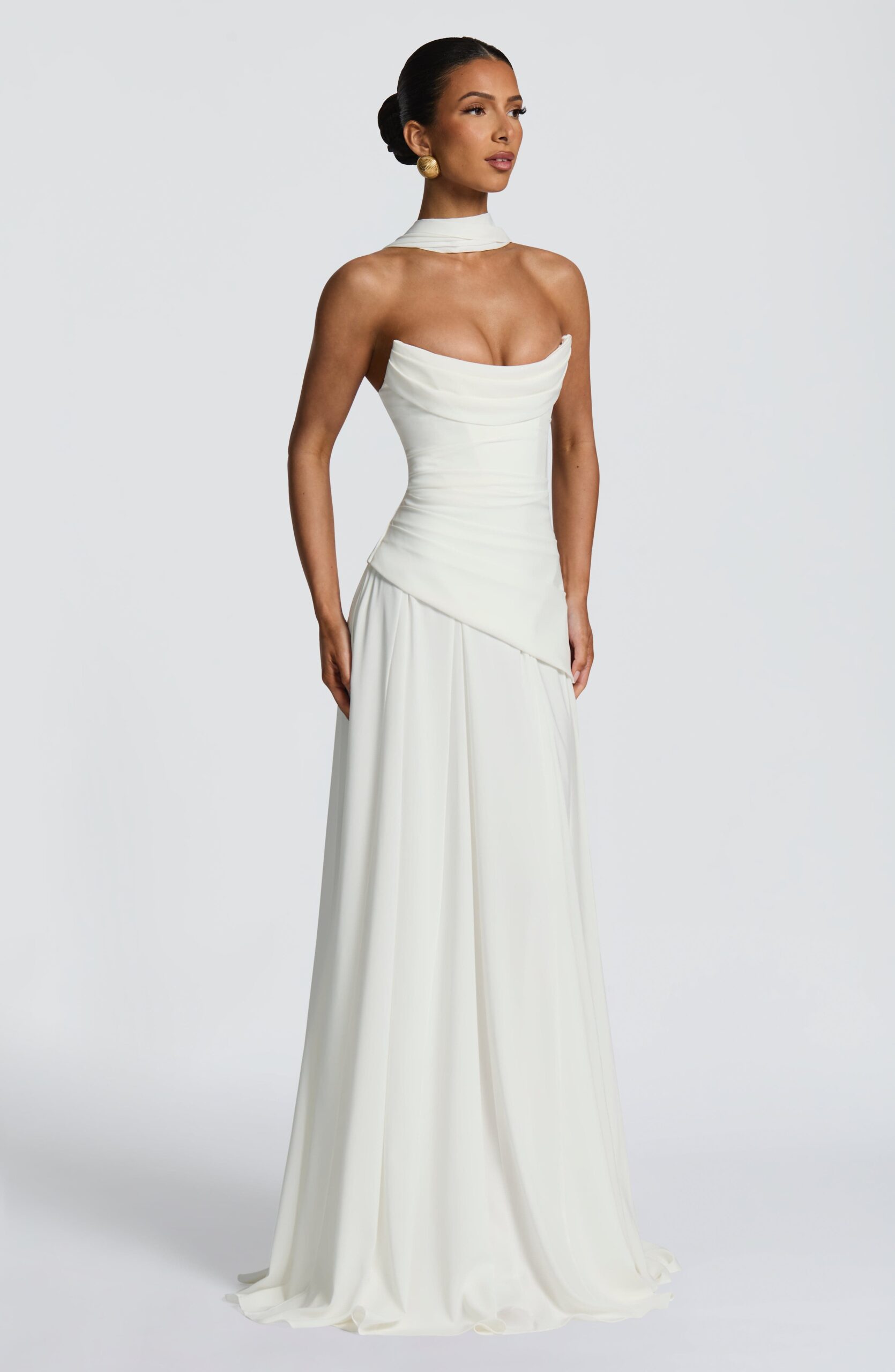 Ivory Chiffon Neck Wrap Delicate Elegant Women's Stole - Image 4
