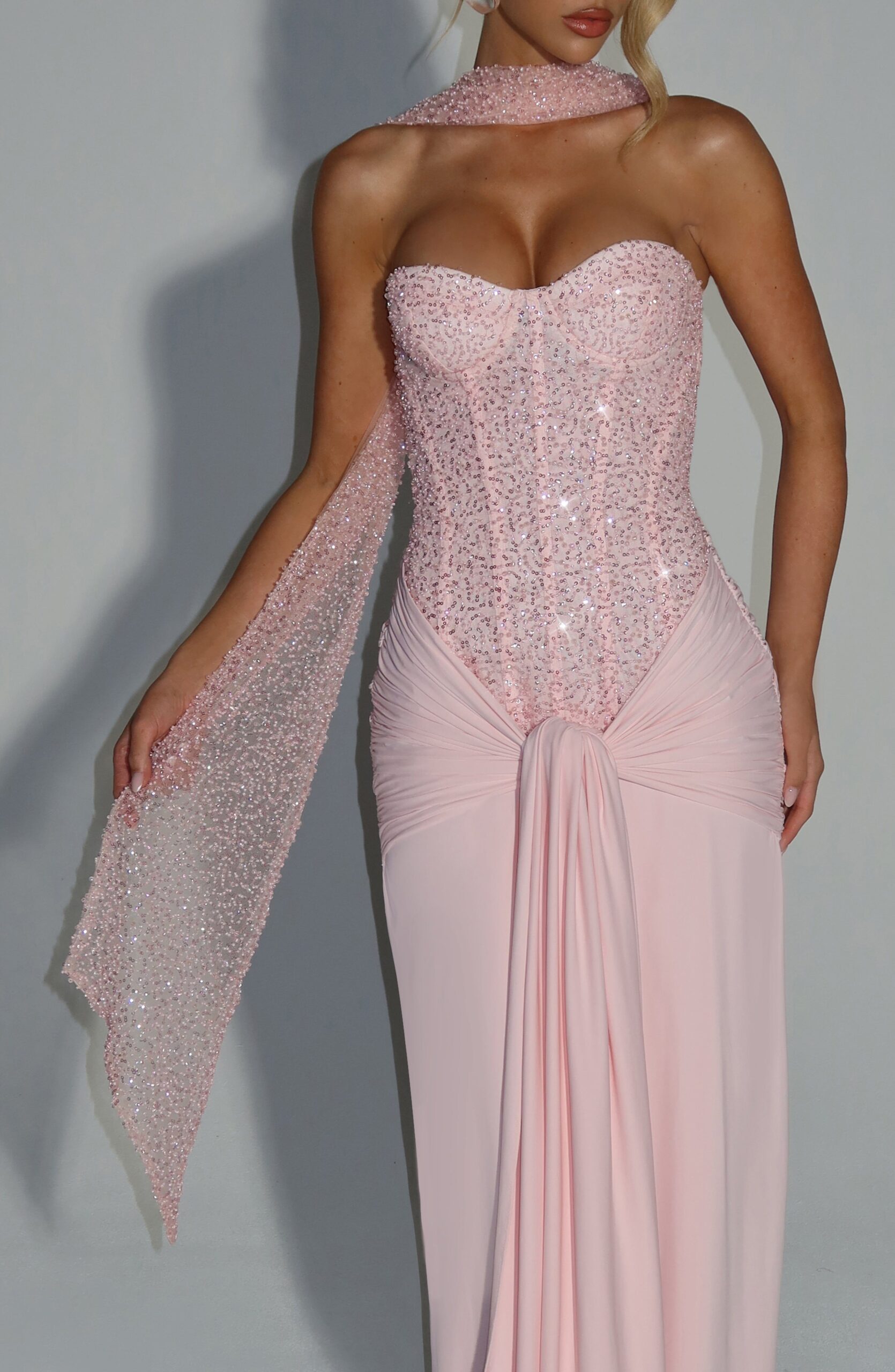 Embellished Tulle Neck Wrap - Pink Sheer Accessory