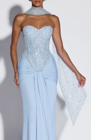 Elegant Embellished Tulle Scarf Blue