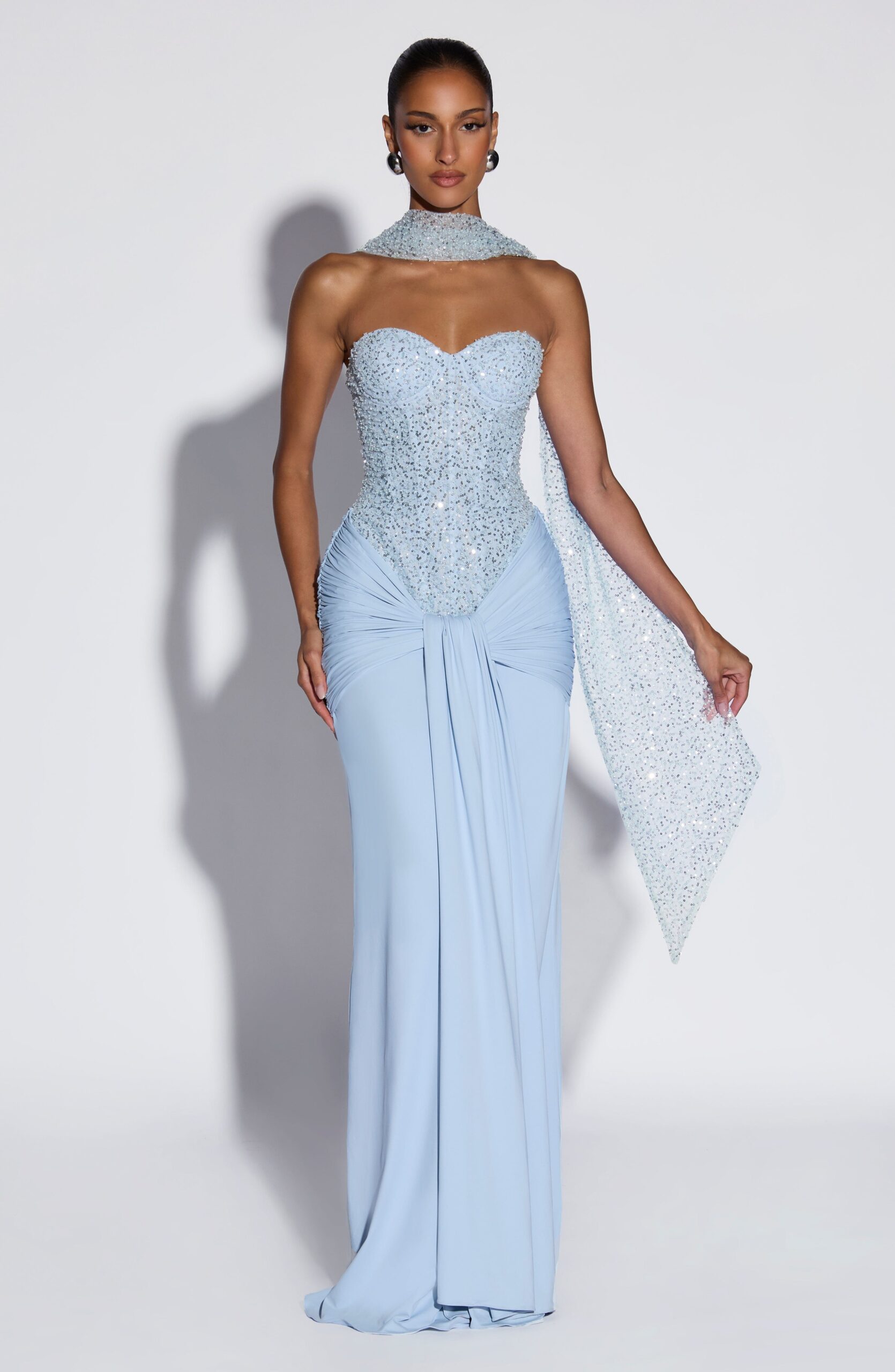 Elegant Embellished Tulle Scarf Blue - Image 2
