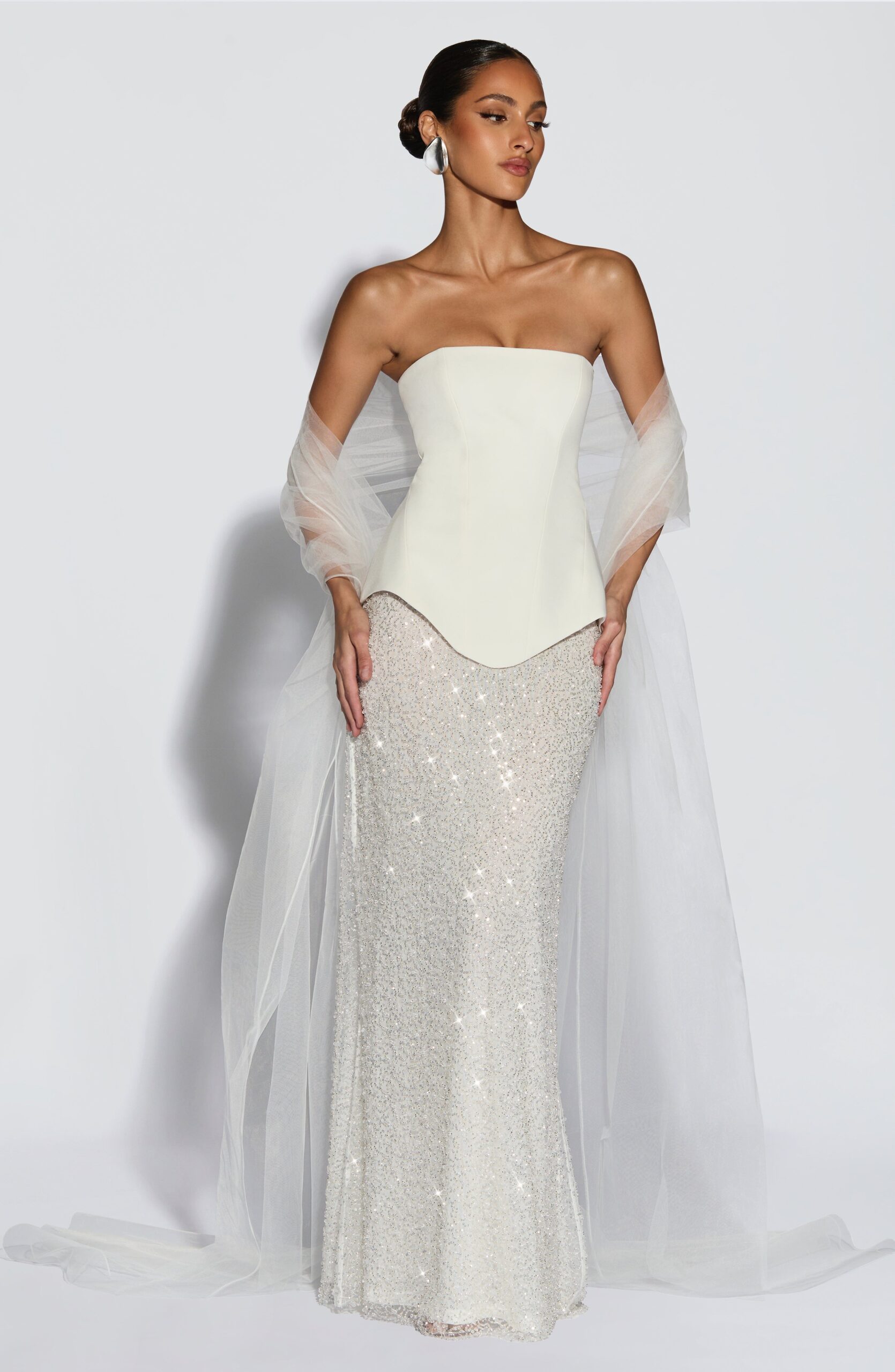 Sheer Ivory Tulle Shawl | Lightweight Elegant Wrap