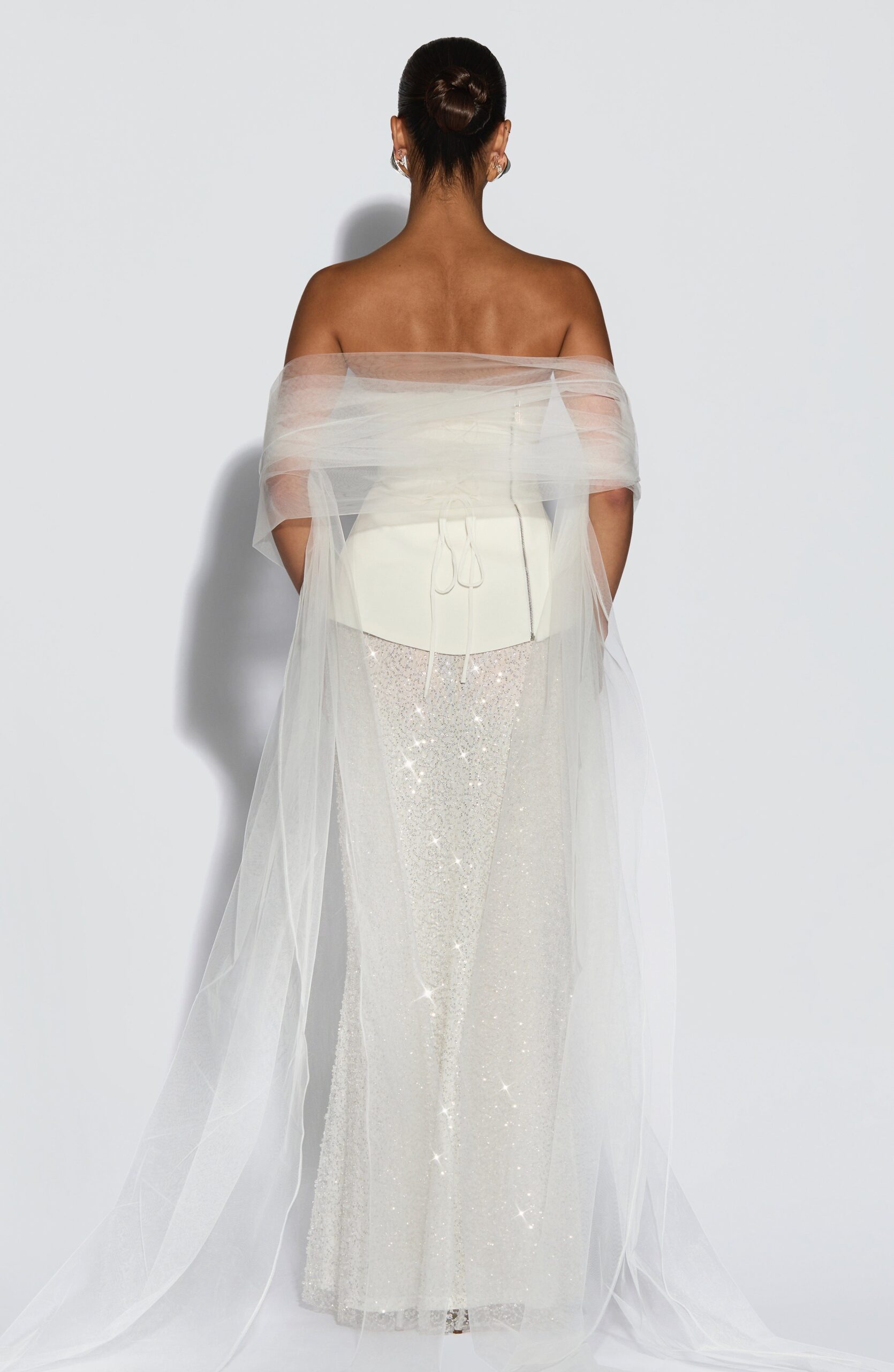 Sheer Ivory Tulle Shawl | Lightweight Elegant Wrap - Image 3