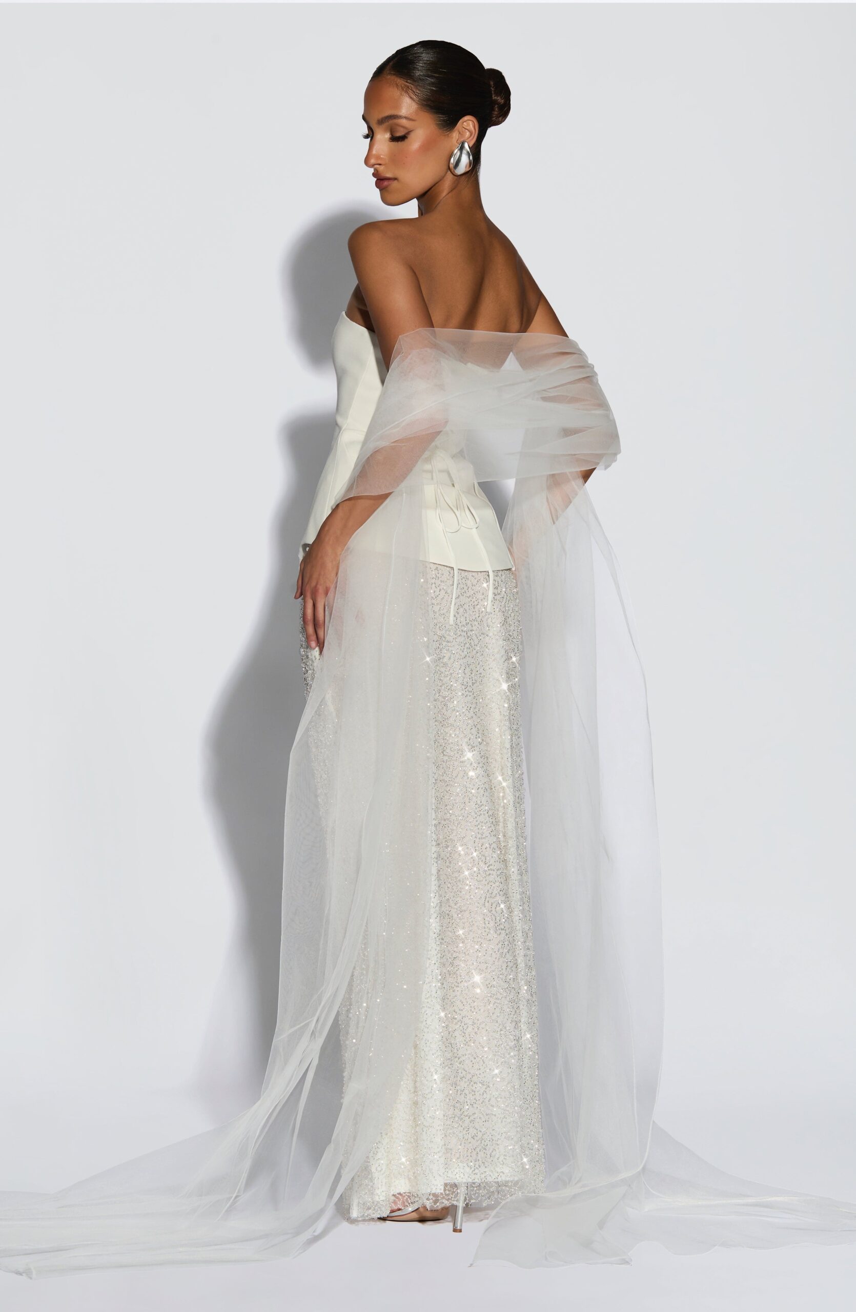 Sheer Ivory Tulle Shawl | Lightweight Elegant Wrap - Image 2