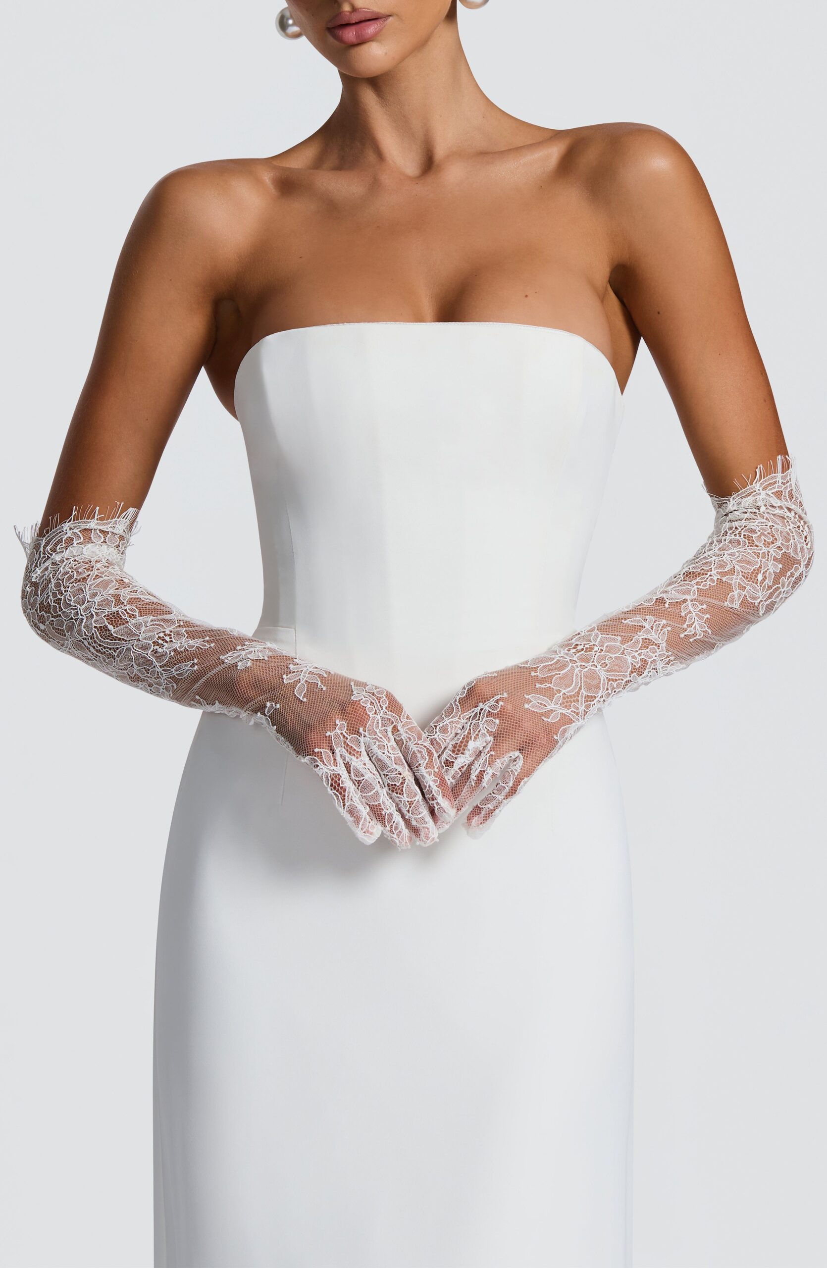Ivory Lace Bridal Gloves - Elbow Length Wedding Accessory - Image 2