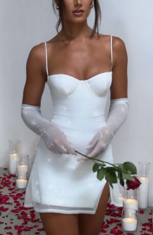 Sparkle Mesh Evening Gloves - Sheer Elbow Length