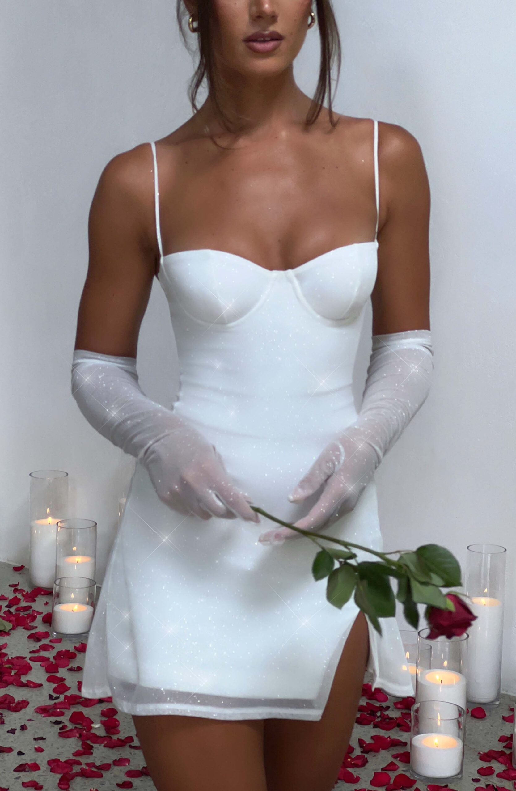 Sparkle Mesh Evening Gloves - Sheer Elbow Length