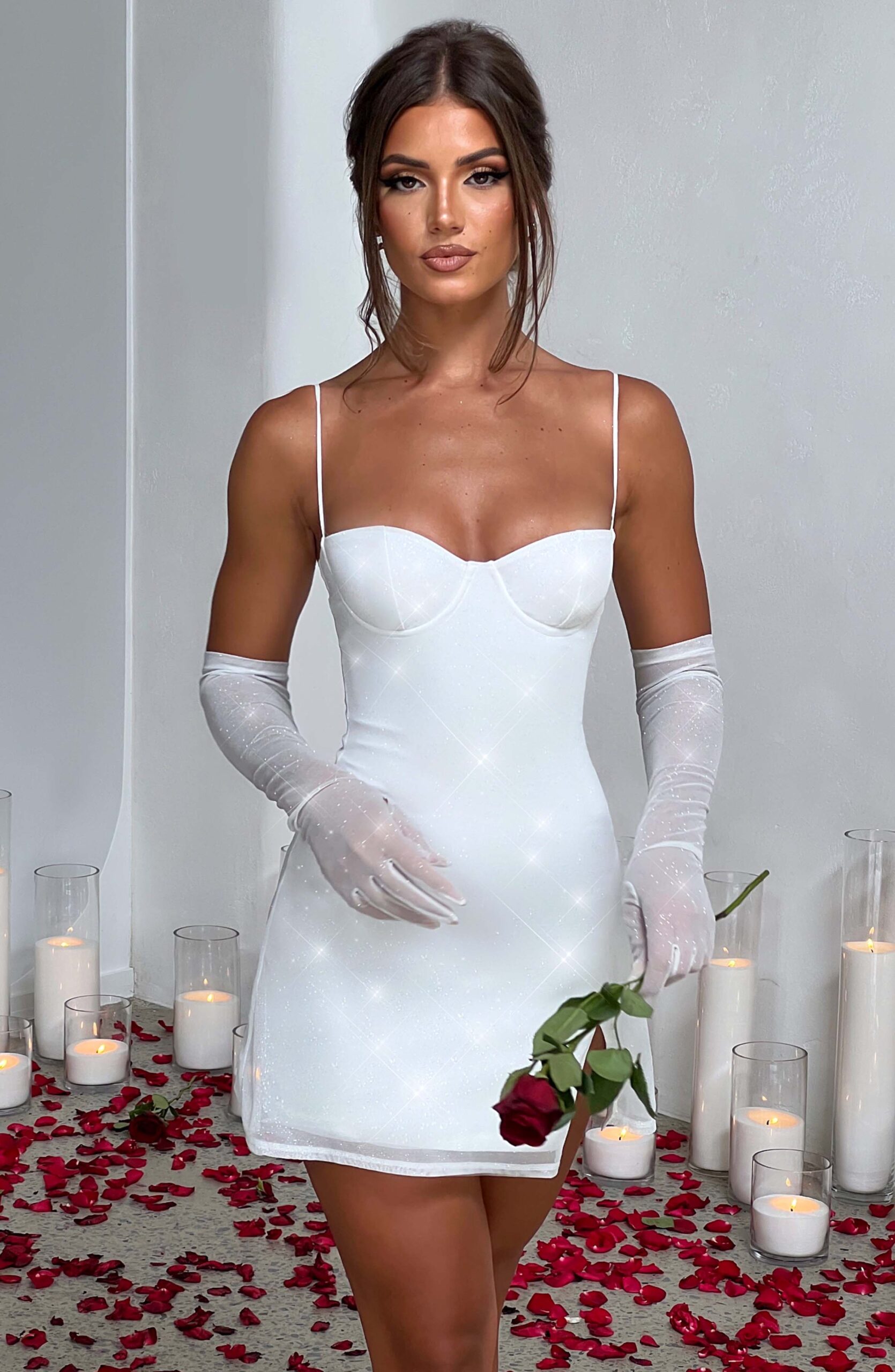 Sparkle Mesh Evening Gloves - Sheer Elbow Length - Image 3