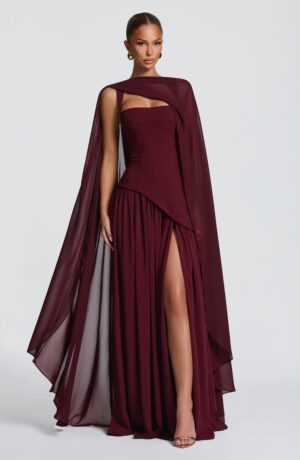 Women's Cherry Chiffon Cape Shrug – Elegant Evening Cover-Up