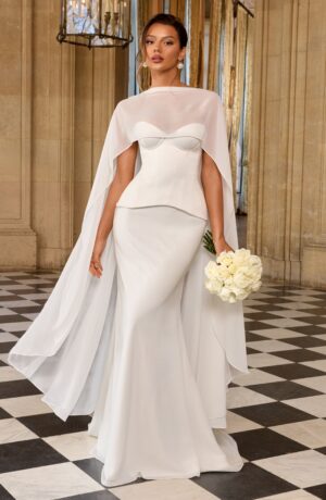 Ivory Chiffon Wedding Shoulder Wrap High-Low