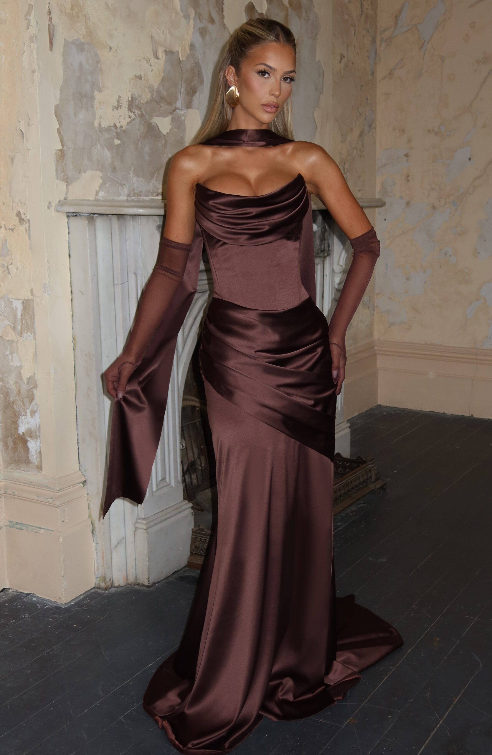 Long Satin Scarf Plum Brown Elegant Neck Wrap - Image 3