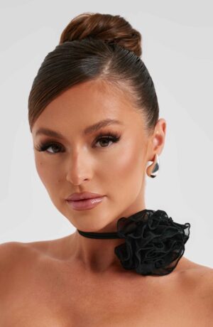 Women's Black Flower Neck Scarf Accessory