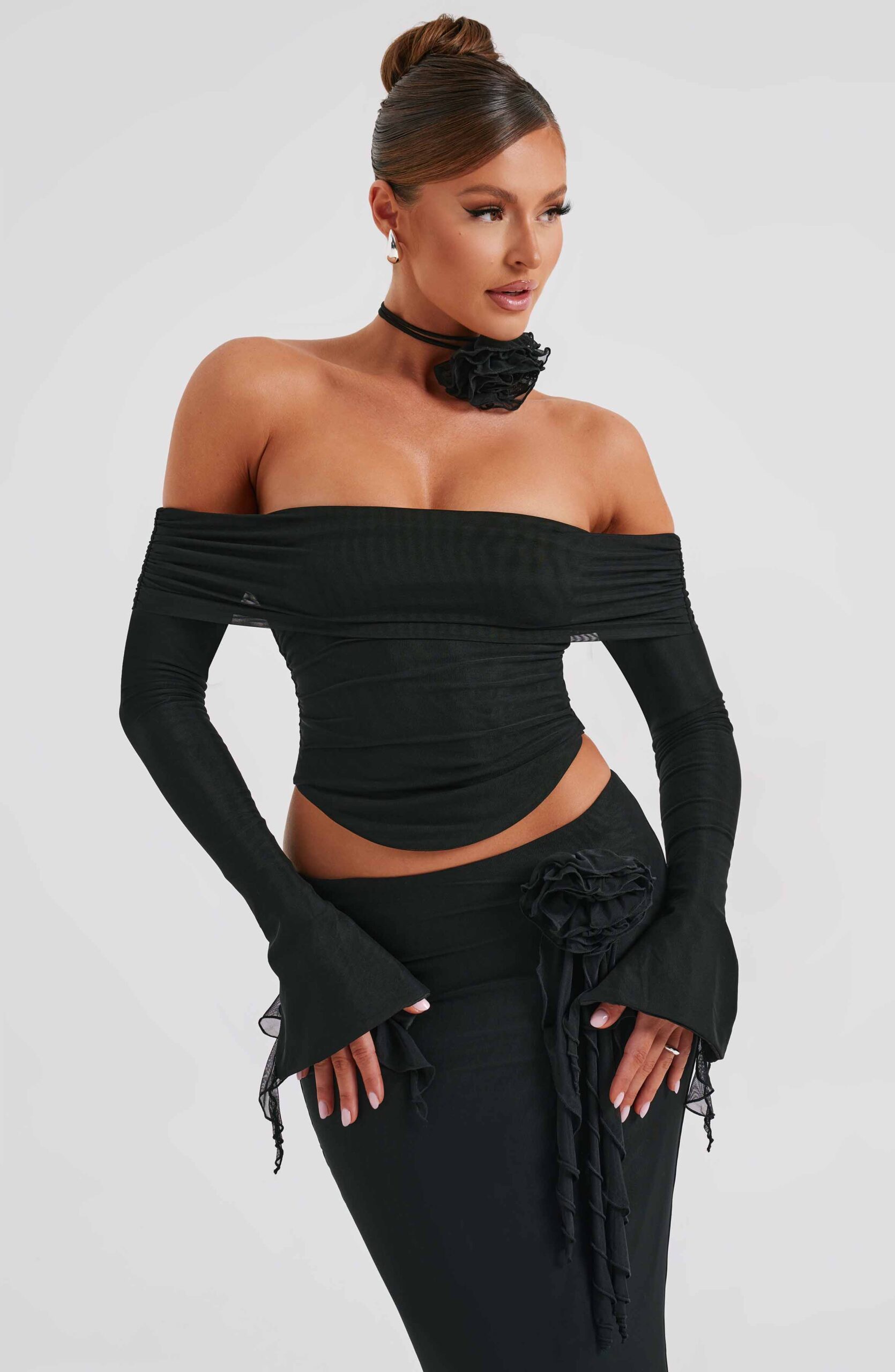 Women's Black Flower Neck Scarf Accessory - Image 3