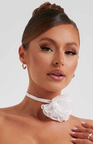 Ivory Floral Corsage Scarf Tie for Women